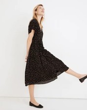 Madewell Flutter Sleeve Button Front Chiffon Midi Dress Confetti Toss Black 4