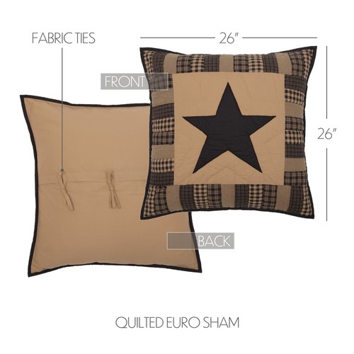 VHC Brands Primitive Luxury King Quilt Set Black Appliqued Check Star Cotton - Picture 6 of 12