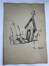 Tim Burton COA Art Painting Original Drawing Vintage Paper Signed