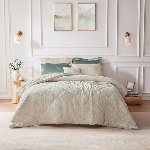 Queen Velvet Comforters Queen Bedding Full/Queen Champagne Comforter Set - Image 2 of 4