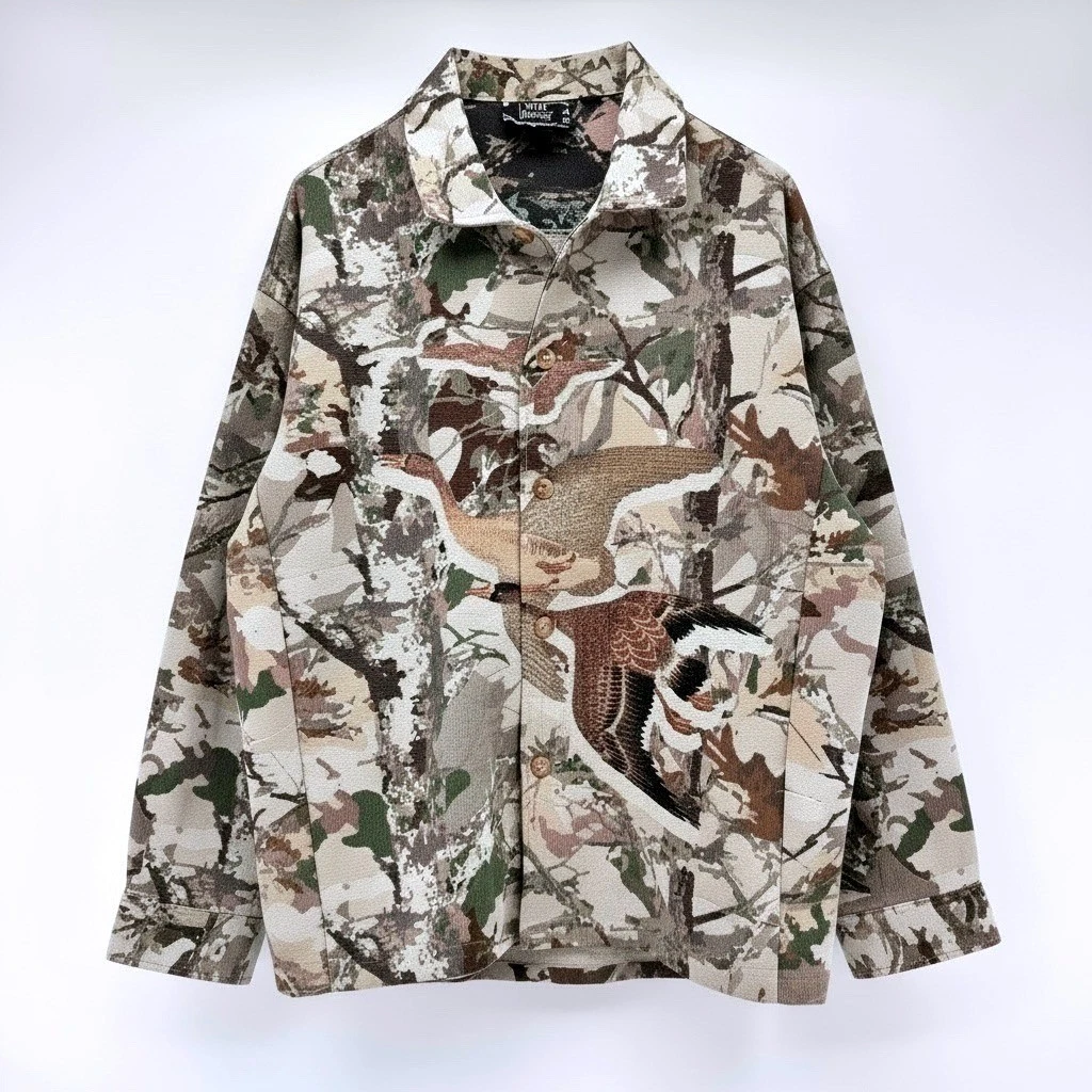 Rebel Vengeance Tapestry Jacket Mens Large Camo Duck Print Button Up Shirt NWT image 14