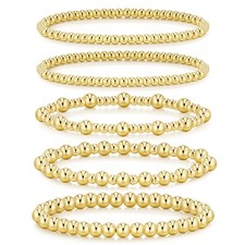 Gold Bracelets for Women, 14K Gold Plated Beaded Bracelets Strand Bead Ball Brac