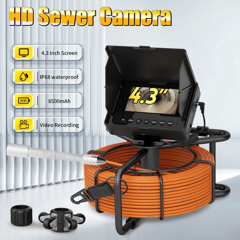 20M Sewer Pipe Inspection Camera, DVR Pipeline Industrial Endoscope 4.3"in IP68