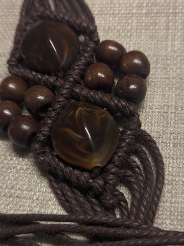 vintage BOHO macrame belt HIPPIE stone ONE SIZE acrylic agate BEADED brown - Picture 11 of 11