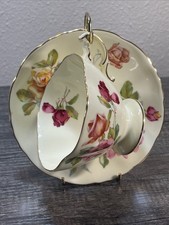 hammersley footed cup and saucer,bone china, scalloped edge,gold trim, vintage