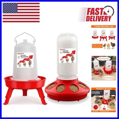 2-in-1 Chick Starter Set: 0.3 Gal Feeder & 0.4 Gal Waterer - Safe, Adjustable