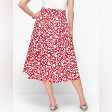 NWOT Talbots Red And White Floral Pleated Midi Skirt, Size 6, Feminine, Elegant
