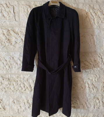 Vintage Valmeline pure wool belted navy classic long raglan over coat 46S 46R XL