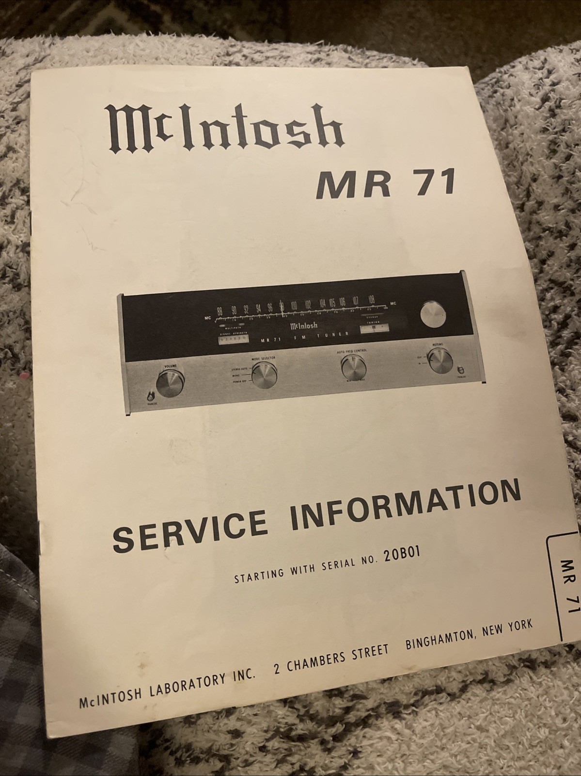 McIntosh MR-71 20B01 Service Manual Receiver Photocopy