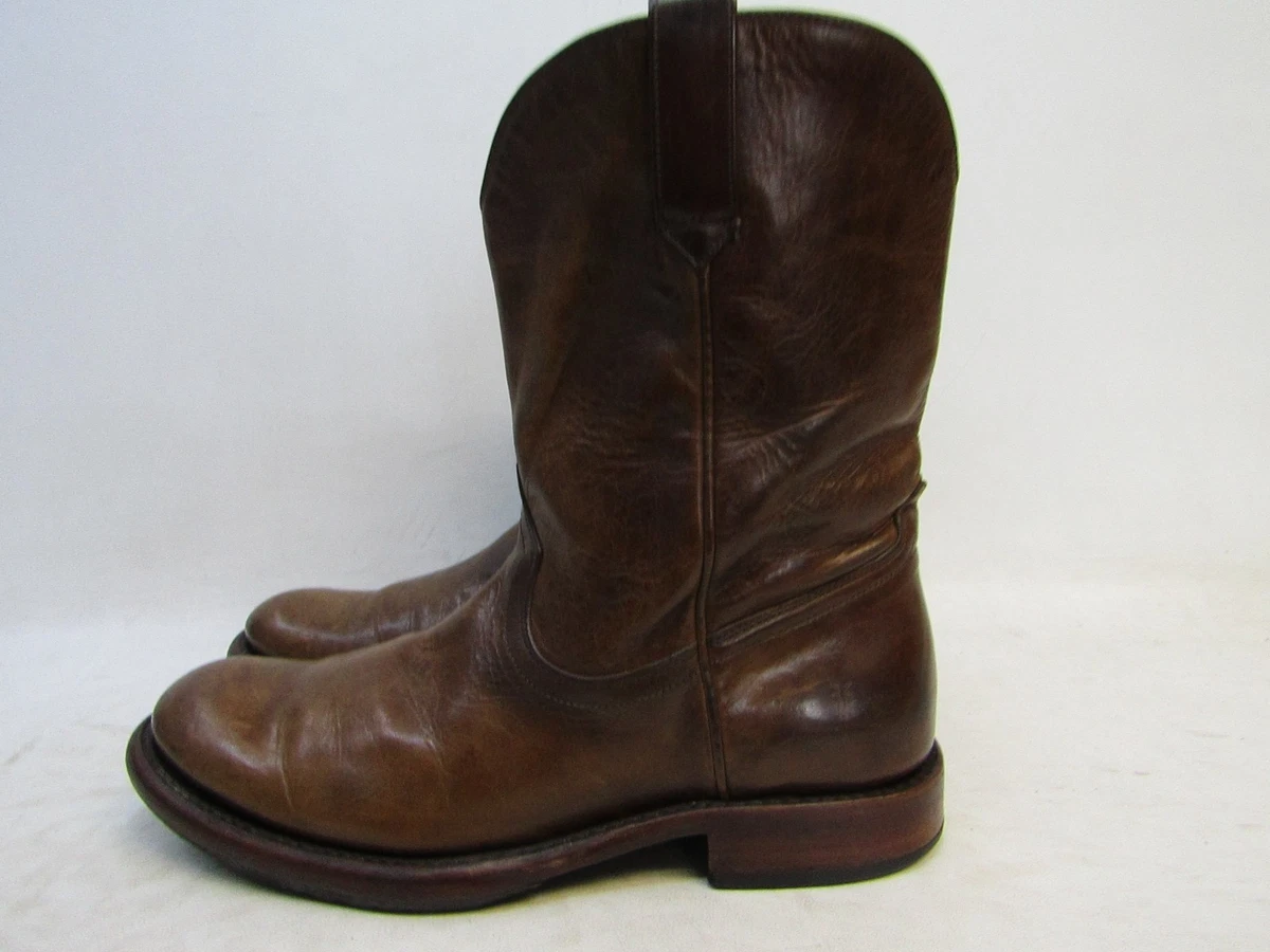 Frye Vtg Brown Leather Cowboy Boots Mens Size 10 1/2 D ( 3815) Made In USA Vintage Frye Two-tone Brown & Orange Leather Western Cowgirl  main image 2