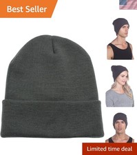 Lightweight Cuffed Beanie for Both Men  Women - Cozy Dark Grey Knit Cap