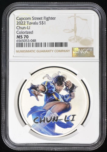 2022 NGC MS 70 Tuvalu Silver $1 Capcom Street Fighter Chun Li Colorized