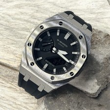 Custom GShock GA2100 Casioak rubber strap Gift - Silver Black