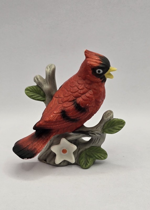 Vintage Lefton Cardinal Sitting On A Branch Hand Painted Figurine 2.5" Tall