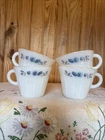 Termocrisa Coffee Cups Blue and Gray Flower Milk Glass Set Of 4 Gold Rim Vintage