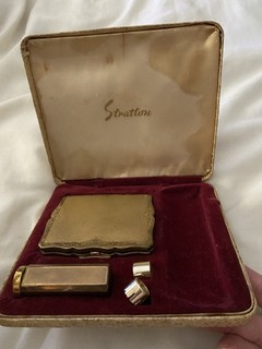 Stratton Vintage Powder Compact Lipstick Set In Box