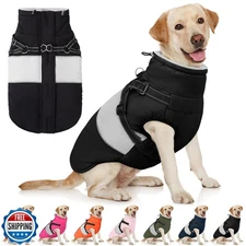 AOFITEE Dog Coat Warm Dog Winter Coat, Waterproof Dogs Jacket with Harness, D