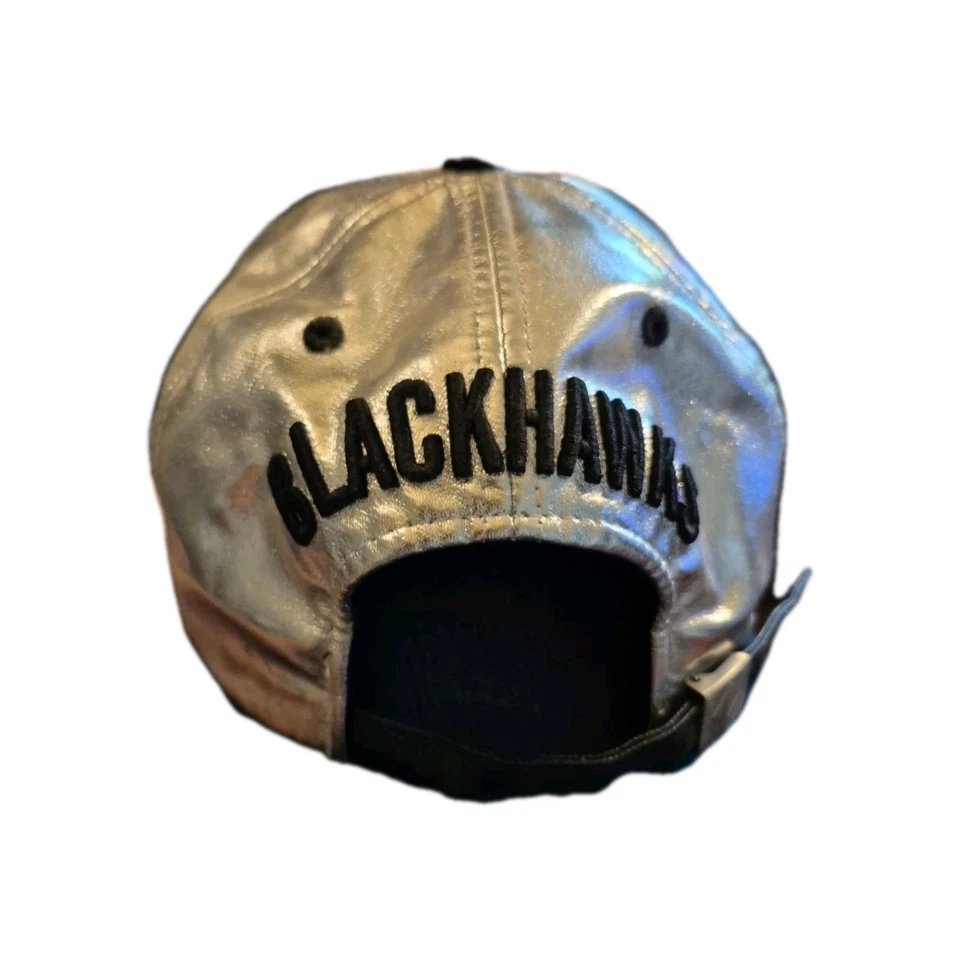 Chicago Blackhawks zephyr Face-Off Headwear NHL Silver Foil chrome Strapback Hat - Image 3 of 4