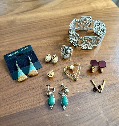 VTG Costume Jewelry Lot Masons Pin Cufflinks Ring Earrings