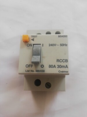 CRABTREE 380/030 80 AMP 30mA DOPPEL 2-POLIG RCCB RCD