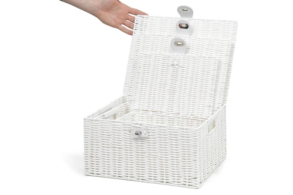 Storage Basket Hamper Resin Woven White Set of 3 Box With Lid & Lock - Image 4 of 4