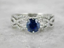 14K White Gold Plated 2 CT Lab Created Sapphire  Diamond Women's Trio Ring Set