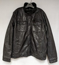 Levi's Bomber Jacket Men's XL Black Faux Leather Distressed Full Zip Moto Biker