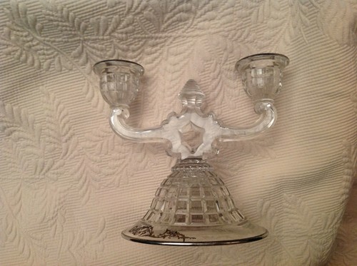 Heisey Victorian 2 Lite Candleholder with Sterling Silver Decoration - Picture 9 of 11