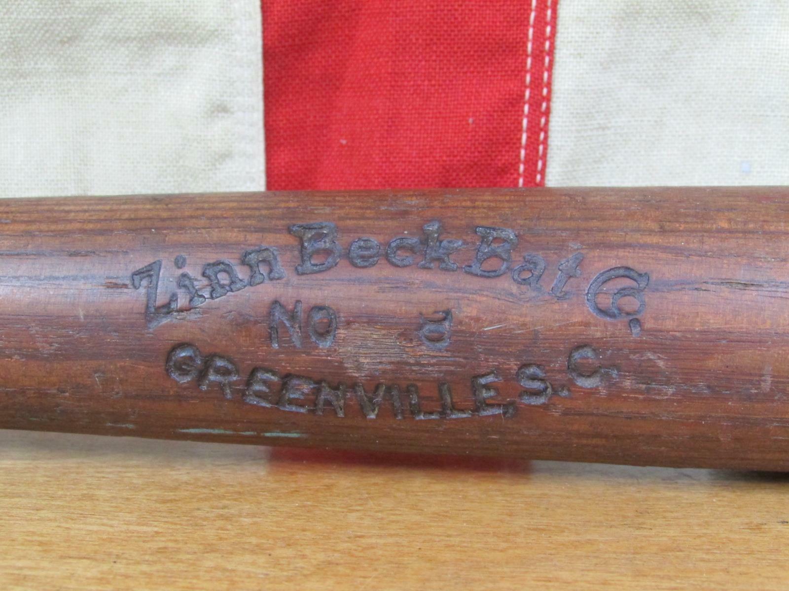 Vintage 1920s Zinn Beck Bat Co.Wood Baseball Bat No.8 Ash Official