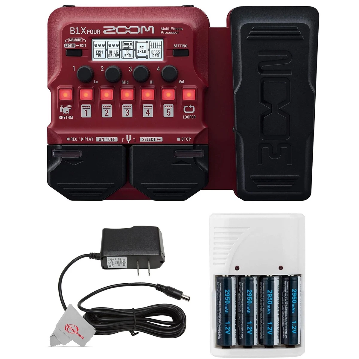 Zoom B1X Four Bass Multi-Effects Processor Pedal + Pig Hog PP9V