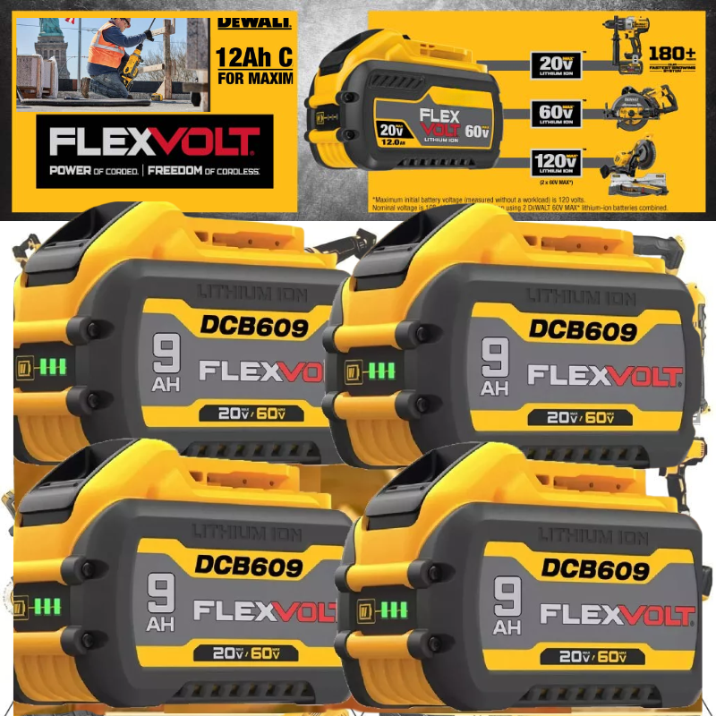 4-Pack DEWALT DCB609-2 20V/60V MAX FLEXVOLT 9Ah Li-Ion Battery DCB609 DCB606