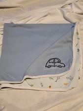 Gymboree 2009 blanket blue car animals tree cloud trucks planets EUC