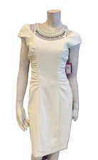 VINCE CAMUTO White Cloud Stunning Beaded Cold Shoulder Cocktail Dress Sz-2  NWT
