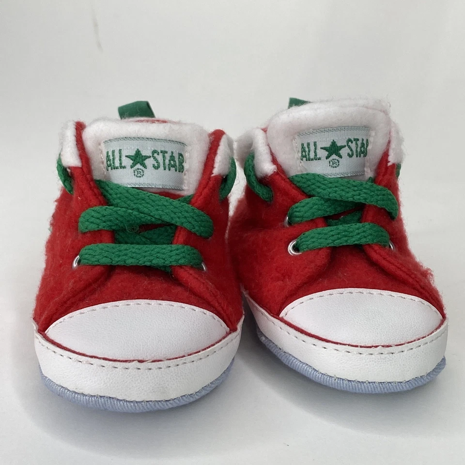 Zapatos de bebé Converse talla 1 Navidad Santa All Star recuerdo adorno rojo verde Foto 3 de 4
