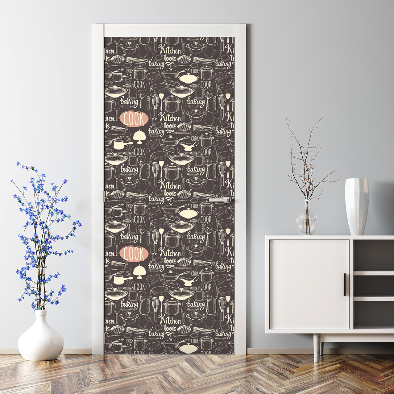 Dark Kitchen Bubble-Free Self-Adhesive Door Sticker for Pots & Pans Decor