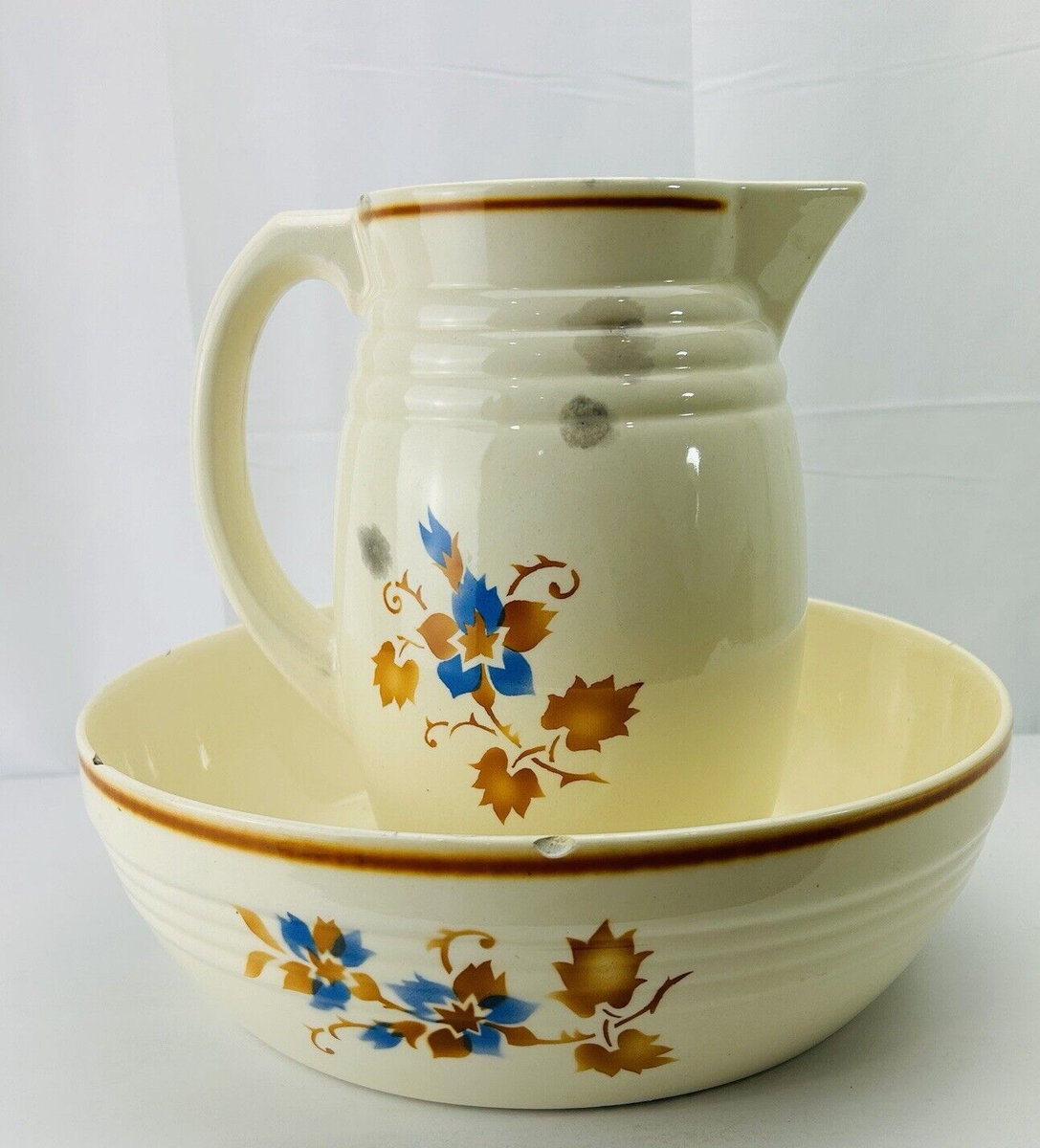 ウッドアンドサンズ　ヴィンテージ　ミールセット Vintage Steingut Colditz VEB Pitcher & Basin Kiel Branded Art Deco