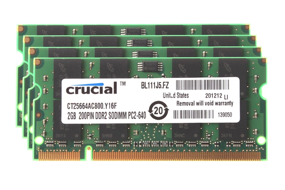 Crucial 8GB 4X 2GB 2RX8 PC2-6400 DDR2 800Mhz 200pin Memory Laptop DIMM RAM CL6 - Image 2 of 4