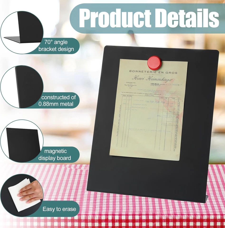 Tablón de anuncios magnético de 8 piezas con soporte de caballete mini imán negro sobremesa de metal Foto 4 de 4