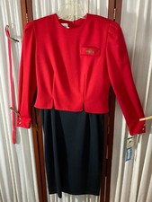 1980's Office Dress by Leslie Fay- S/M- Red & Black - MWT -Secretary/Geek- SALE