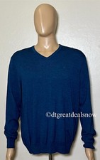 Calvin Klein Men Sweater 100 Merino Wool Long Sleeve V-Neck Blue Size XL