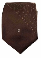 VTG 70  s Pierre Cardin Necktie Satin Finish Logo Anchorman Brown Tie Italy
