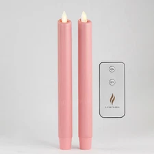 2PCS Luminara Flameless LED Moving Wick Taper Candles Timer Remote Pink 9''