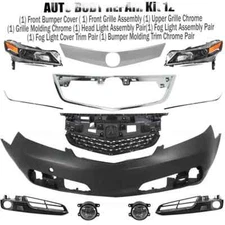 Front Bumper Covers Fascia & Head Light Assembly Pair For 2012-2014 Acura TL