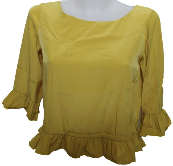 Damen Bluse 3/4 Langarm Langarmbluse 9 Ruffle Sleeve Top Senf Ocker Love 36 38-image