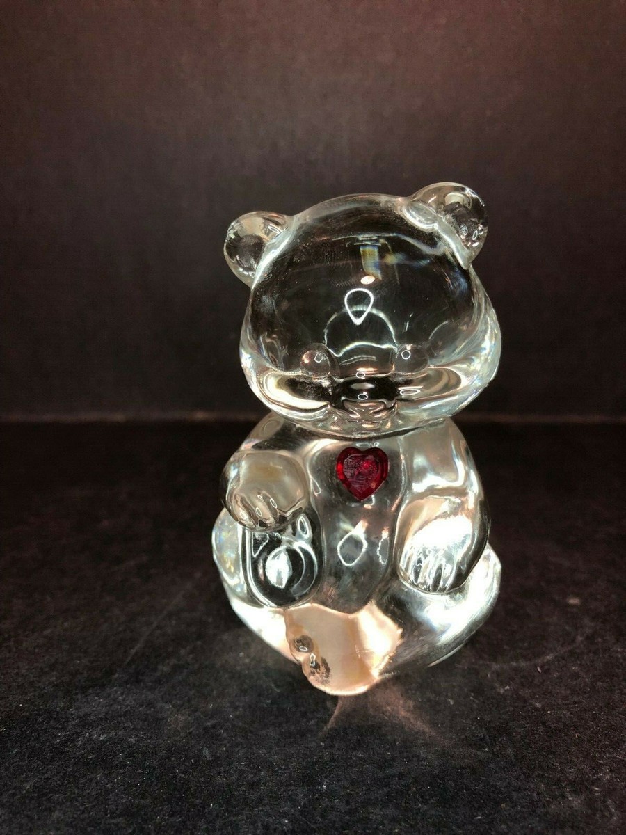 RARE VINTAGE SIGNED FENTON ART GLASS CRYSTAL TEDDY BEAR W/ RED