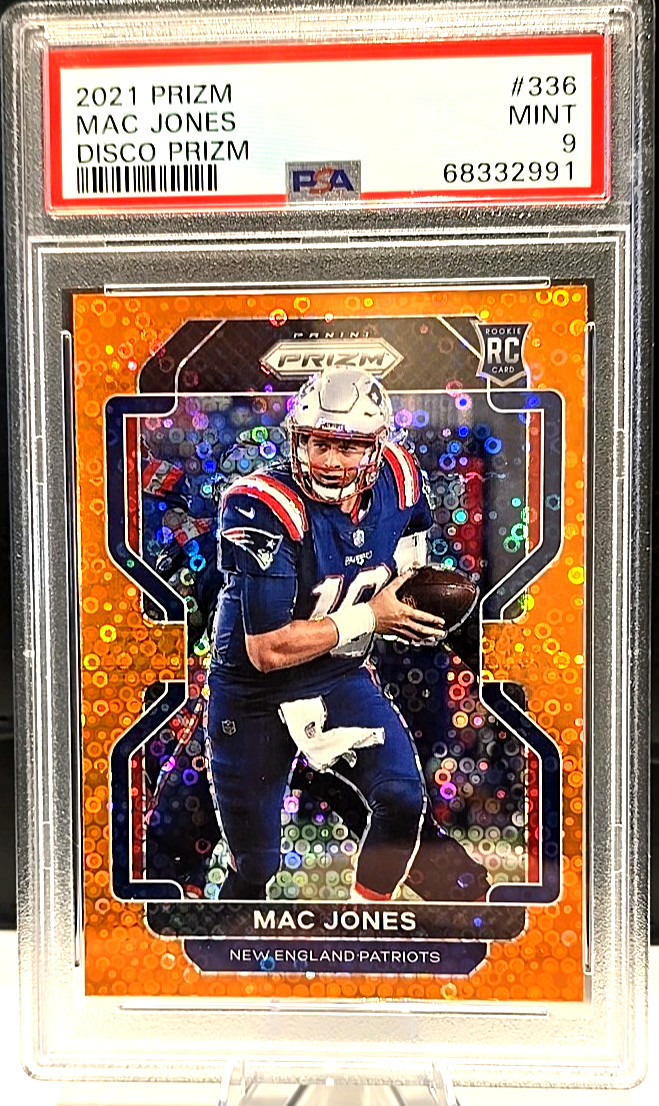 2021 NFL Prizm Mac Jones Orange Disco Prizm RC Rookie Patriots 49ers  #336 PSA 9