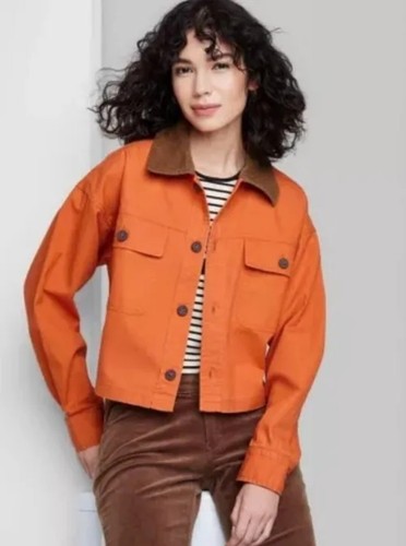 Rust Shacket Woman Women's Wild Fable Rust Cropped Canvas Surplus Shacket Size Large New ...