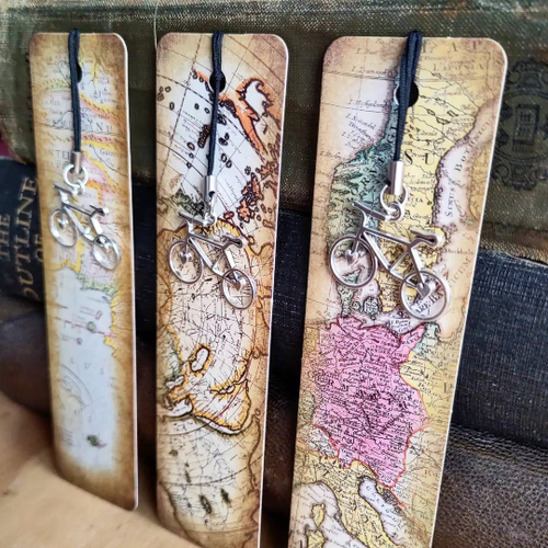 Travel Map Bookmark Bike Tour Gift for Cycle Rider made for Touring Cyclist Book - Picture 1 of 2