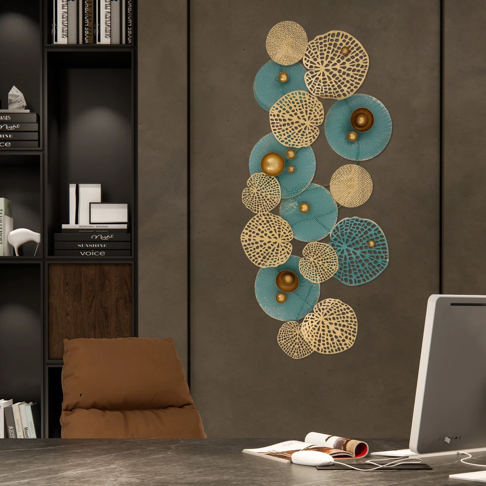 Escultura de arte de pared de metal de hoja de loto grande de lujo para decoración de pared interior exterior Foto 2 de 4