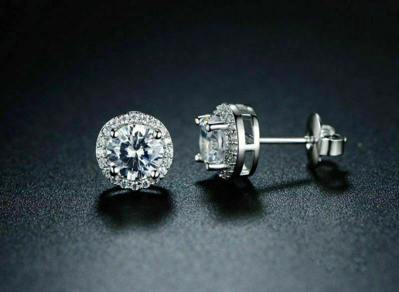 Real 18ct White Gold Plated Crystal Diamond Earring for Men's or boy's Unisex - Image 4 of 4